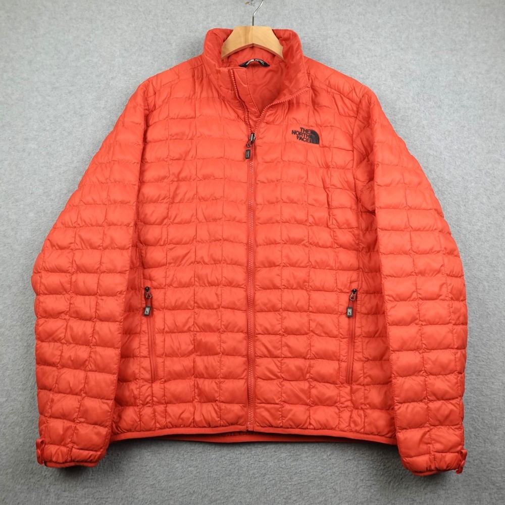North Face Thermoball Jacket Mens Medium Orange Full Zip Insulated Lightweight